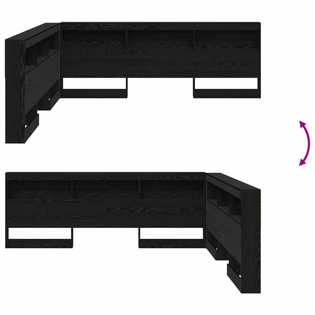 Storage Headboard with Shelf Black oak 200 cm Engineered wood